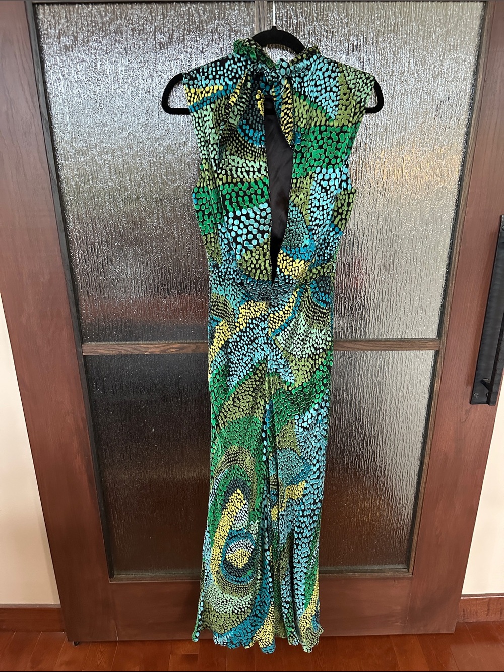SALONI Fleur Dot Print Dress Sleeveless High-Neck Green Patterned Maxi Dress sz4 - Picture 15 of 17